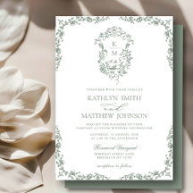 Sage Green Monograma Floral Vintage Casamento de C