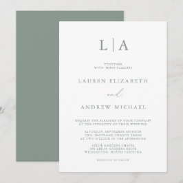 Convite Sage Green Monograma Simples Casamento Minimalista