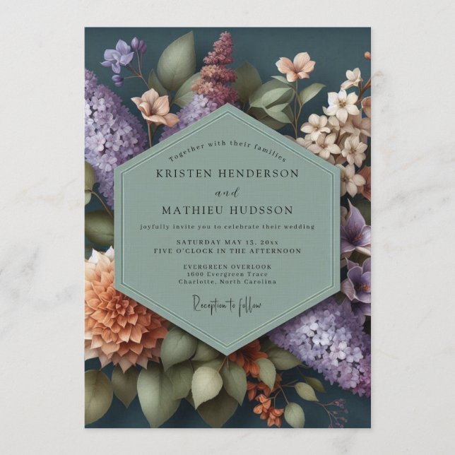 Convite Sage Green Moody Botanical Wedding (Frente)