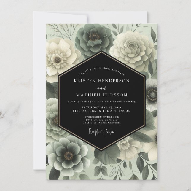 Convite Sage Green Moody Floral Wedding (Frente)
