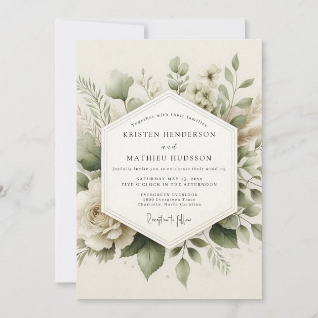 Convite Sage Green Muted Botanical Wedding (Frente)