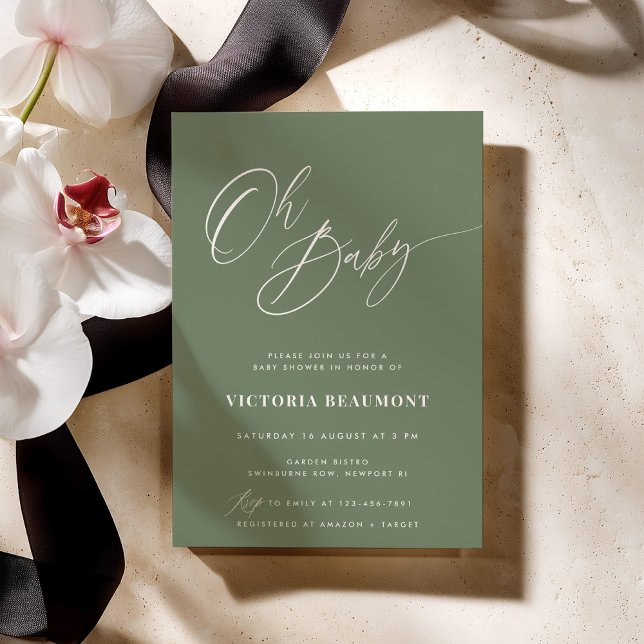 Convite Sage Green Oh Baby Shower Invitation (Criador carregado)