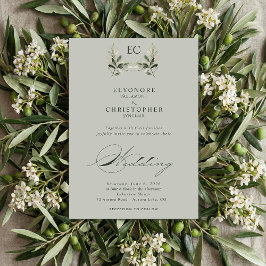Convite Sage Green Olive Branch Monogram Photo Wedding