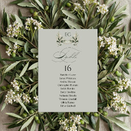 Convite Sage Green Olive Branch Monogram Table Number