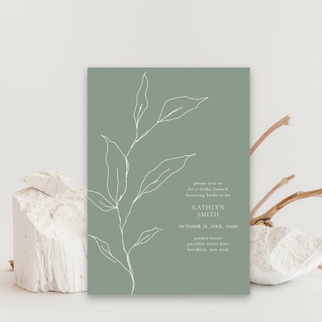 Convite Sage Green Olive Leaf Branch Bridal Brunch (Criador carregado)