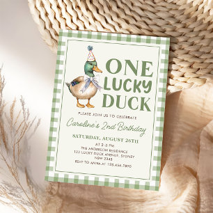 Convite Sage Green One Lucky Duck primeiro aniversario Con