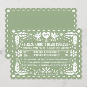 Convite Sage green papel picado love bird fiesta casamento