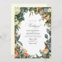Convite Sage Green, Peach, and Cream Floral Wedding