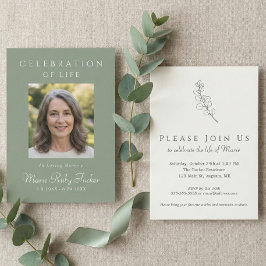 Convite Sage Green Photo Celebration of Life Invitation