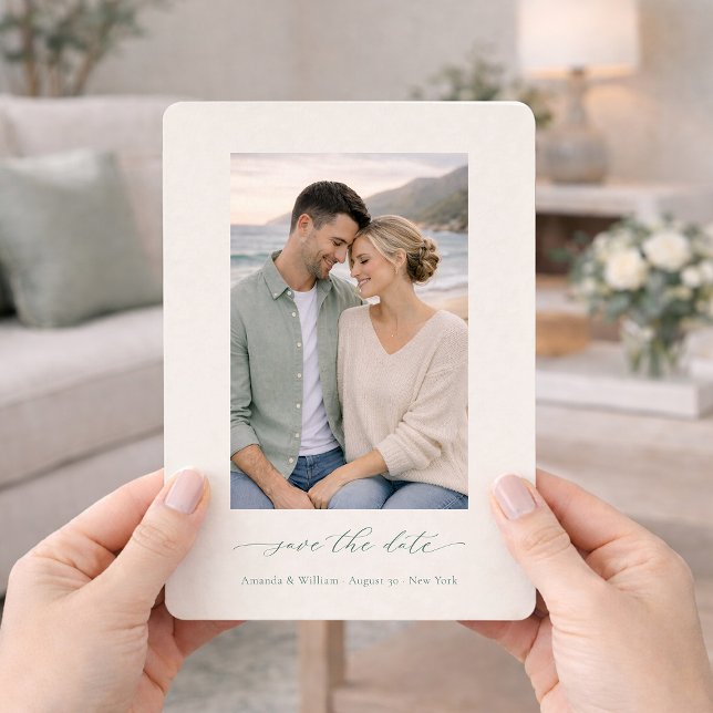Convite Sage Green Photo Save the Date Invitation (Criador carregado)