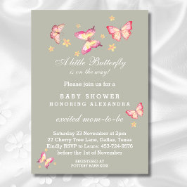 Convite Sage Green Pink Borboleta Bebê Chá I