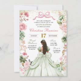 Convite Sage Green Pink Coquette Arco Princesa Quinceanera