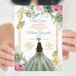 Convite Sage Green Pink Mis Quince 15 Anos Crown<br><div class="desc">Quinceañera Sage Green Pink Crown Invitation Mis Quince 15 Anos,  16º Aniversário, </div>