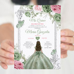 Convite Sage Green Pink Mis Quince 15 Anos Crown<br><div class="desc">Quinceañera Sage Green Pink Silver Crown Convite Mis Quince 15 Anos,  16 Anos,  Aniversário, </div>