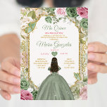 Convite Sage Green Pink Mis Quince 15 Anos Crown Butterfly<br><div class="desc">Quinceañera Sage Green Pink Crown Invitation Mis Quince 15 Anos,  16ª borboleta de aniversário.</div>