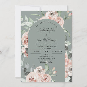 Convite Sage Green Pink Roses Floral Eucalyptus Casamento