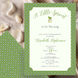 Convite Sage Green Polka Dots Little Sprout Baby Shower
