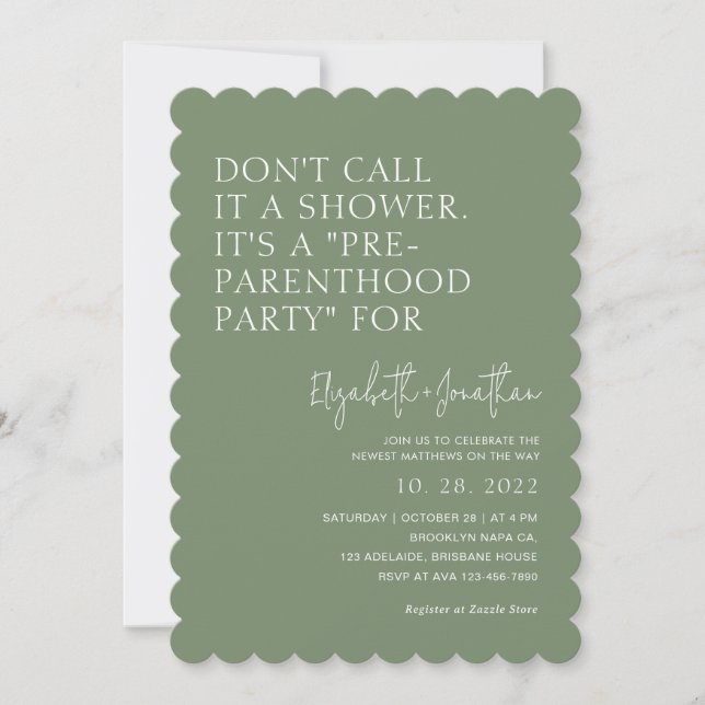 Convite Sage Green Pre - Parenthood Party | Baby Shower  (Frente)