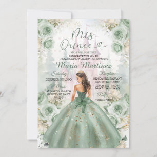 Convite Sage Green Princess e Castle Floral Mis Quince