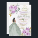 Convite Sage Green Princess Purple Floral Dourada Quiñcean<br><div class="desc">Sage Green Princess Purple Floral Dourada Quiñceanera Convite Mis Quince 15 Anos,  16 Anos Aniversário, </div>