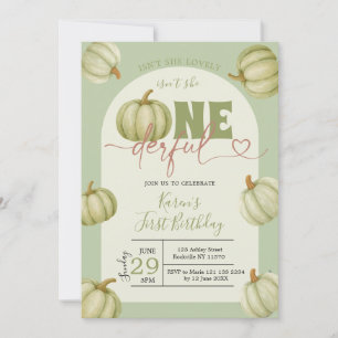 Convite Sage Green Pumpkin primeiro aniversario Maravilhos