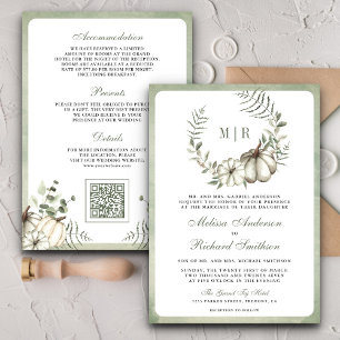 Convite Sage Green Pumpkin Wreath QR Code Casamento