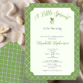 Convite Sage Green Quatrefoil Little Sprout Baby Shower