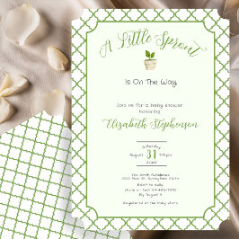 Convite Sage Green Quatrefoil Little Sprout Baby Shower
