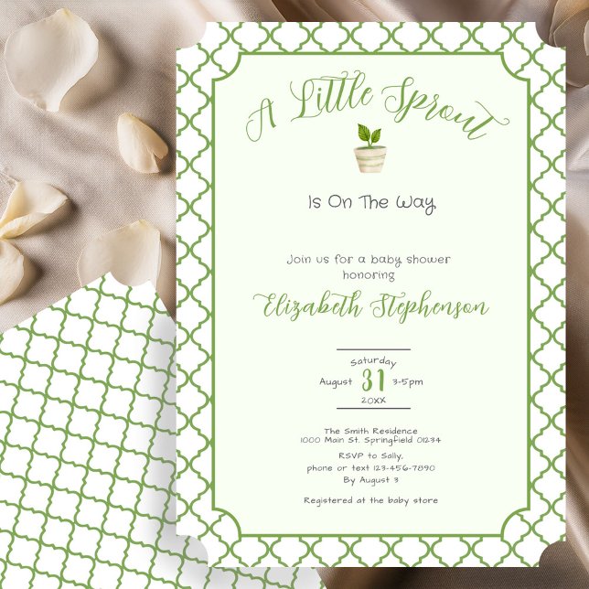 Convite Sage Green Quatrefoil Little Sprout Baby Shower (Criador carregado)