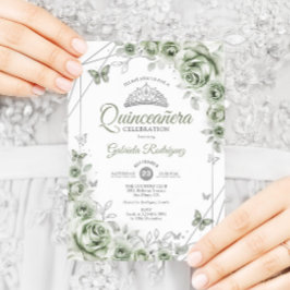 Convite Sage Green Quinceanera Floral
