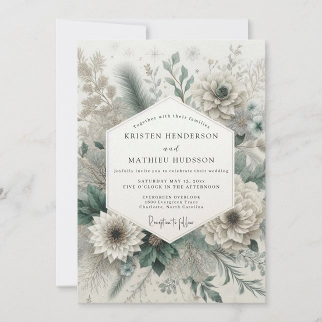 Convite Sage Green Romantic Floral Wedding (Frente)