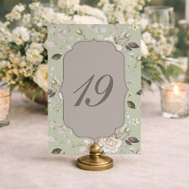 Convite Sage Green Rose Wedding Table Numbers 10–19