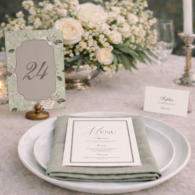 Convite Sage Green Rose Wedding Table Numbers 20-29 (Criador carregado)