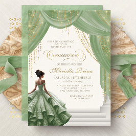 Convite Sage Green Royal Fairytale Modern Quinceanera