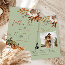Convite Sage green rust leaves boho floral fall wedding