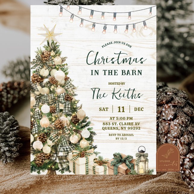 Convite Sage Green Rustic Christmas Barnyard Party (Criador carregado)