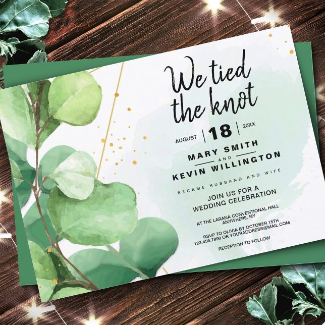 Convite Sage green rustic mínima nós amarramos o casamento (Sage Green Rustic Minimal We Tied the Knot Wedding Invitation, Elopement Invitation)