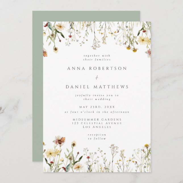 Convite Sage Green Rustic Wildflower Wedding Invitation (Frente/Verso)