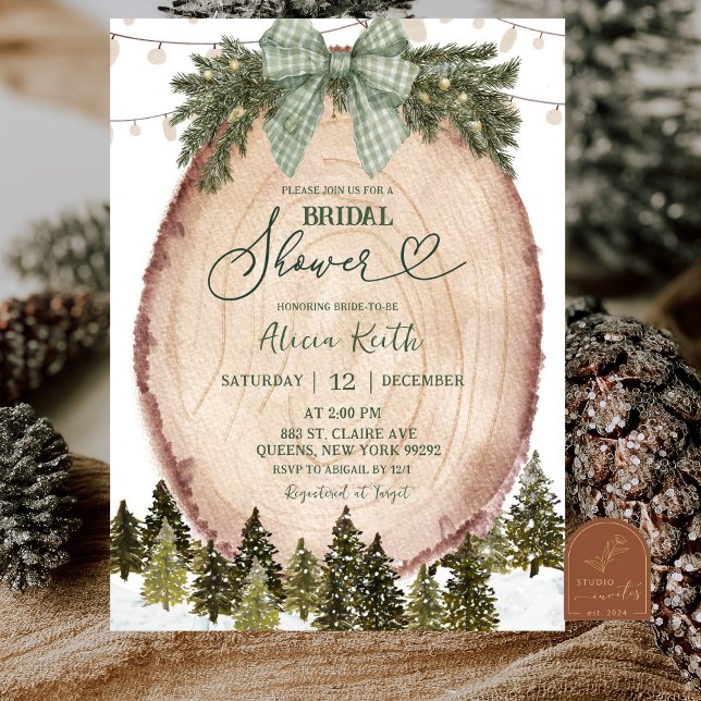 Convite Sage Green Rustic Winter Forest Bridal Shower (Criador carregado)