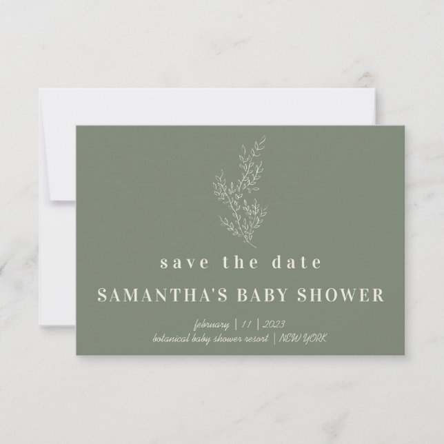 Convite Sage Green Save date baby shower (Frente)