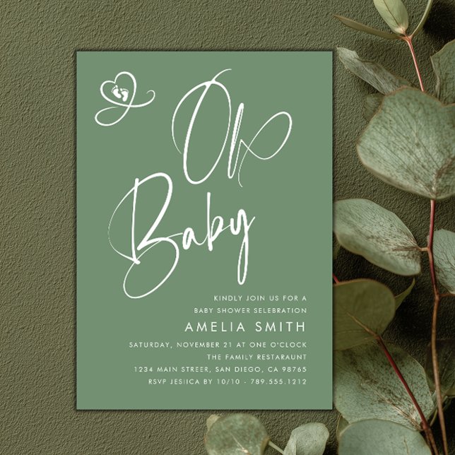 Convite Sage Green Script Baby Shower (Criador carregado)