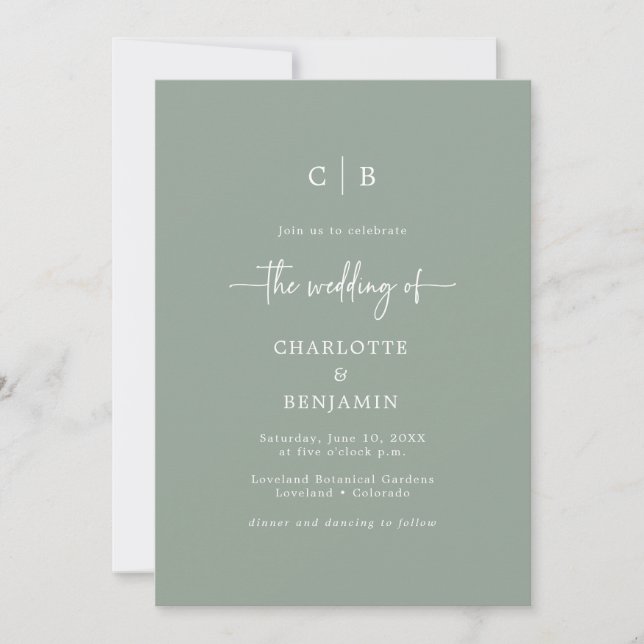 Convite Sage Green Script Wedding (Frente)
