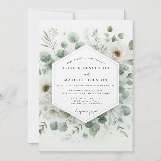 Convite Sage Green Serene Flora Wedding (Frente)