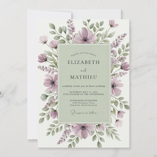 Convite Sage Green Serene Wildflower Wedding (Frente)