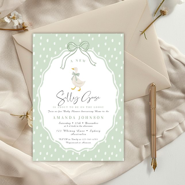 Convite Sage Green Silly Goose Coquette Baby Shower (Criador carregado)