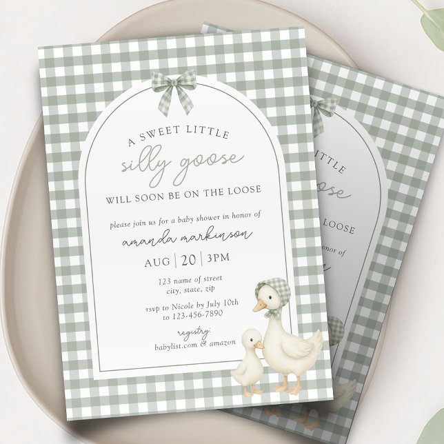 Convite Sage Green Silly Goose Storybook Baby Shower (Criador carregado)