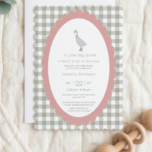 Convite Sage Green Silly Little Goose Baby Shower QR Code  (Criador carregado)