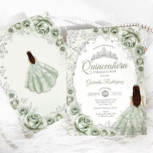 Sage Green Silver Floral Quinceanera