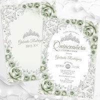Sage Green Silver Floral Quinceanera