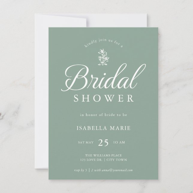 Convite Sage Green Simple Minimal Bridal Shower Invitation (Frente)